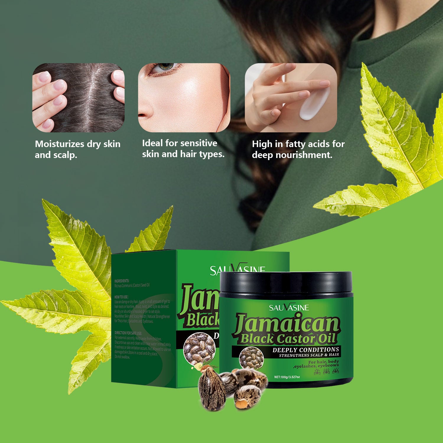 Cross-border SAUVASINE Jamaica Black Castor Oil, Solid Oil 100g CASTOR OIL