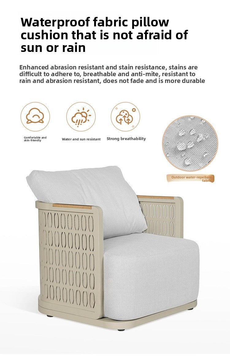 Outdoor Sofa Plastic Wood Table Aluminum Alloy Frame Garden Pool Villa Waterproof Anti-Rust Courtyard Hotel Sofa Bed