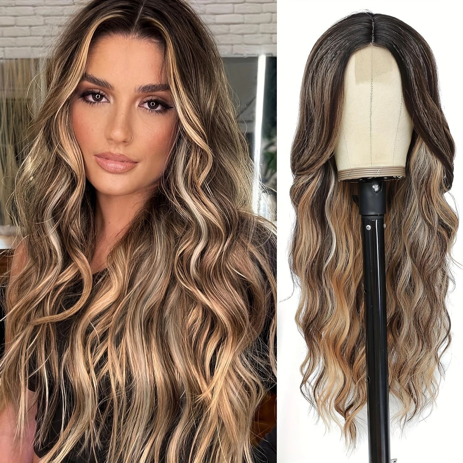 European and American wigs, women's front lace wigs, medium points, small lace highlights, long curly hair, chemical fiber headgear.