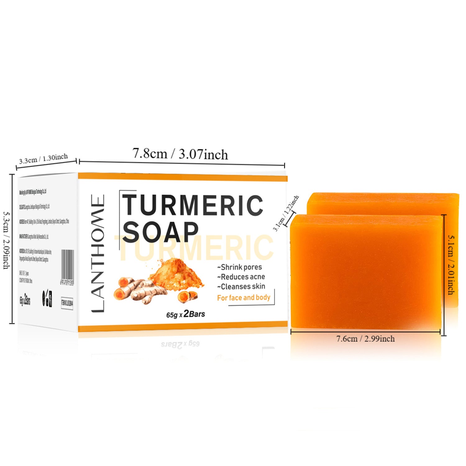 Cross-Border Turmeric Soap 65g2-piece Set Cleansing Facial Brightening Essential Oil Soap Turmeric soap