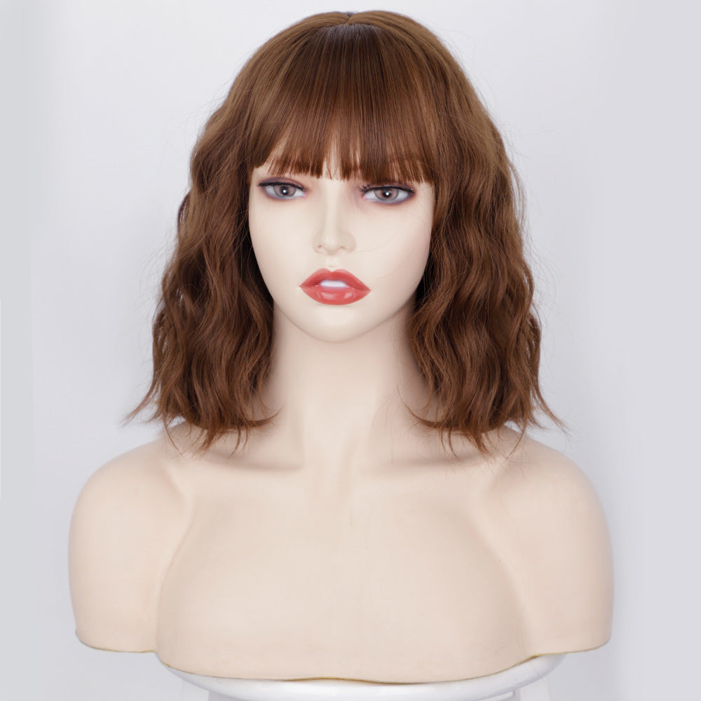 European and American wig women Qi bangs BOBO water ripple short curly hair headgear chemical fiber high temperature silk mechanism headgear wigs