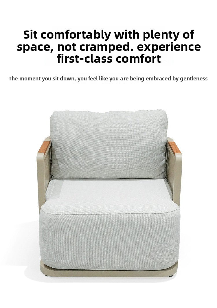 Outdoor Sofa Plastic Wood Table Aluminum Alloy Frame Garden Pool Villa Waterproof Anti-Rust Courtyard Hotel Sofa Bed