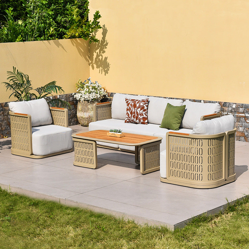 Outdoor Sofa Plastic Wood Table Aluminum Alloy Frame Garden Pool Villa Waterproof Anti-Rust Courtyard Hotel Sofa Bed