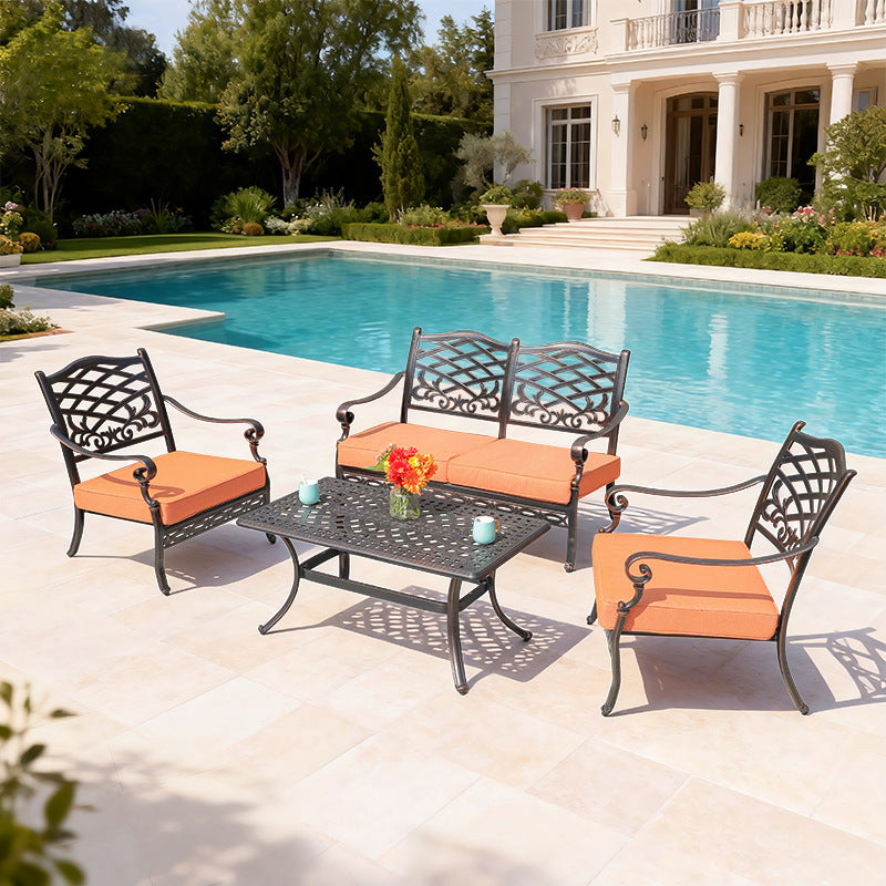 Outdoor sofa cast aluminum sofa garden swimming pool villa waterproof and anti-rust courtyard hotel leisure sofa tea set