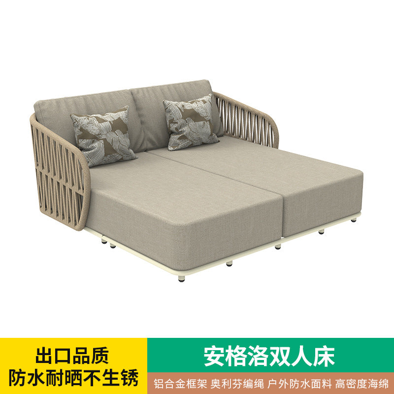 Outdoor sofa bed Aluminum alloy pull rope garden swimming pool villa Waterproof anti-rust courtyard hotel B & B sofa bed