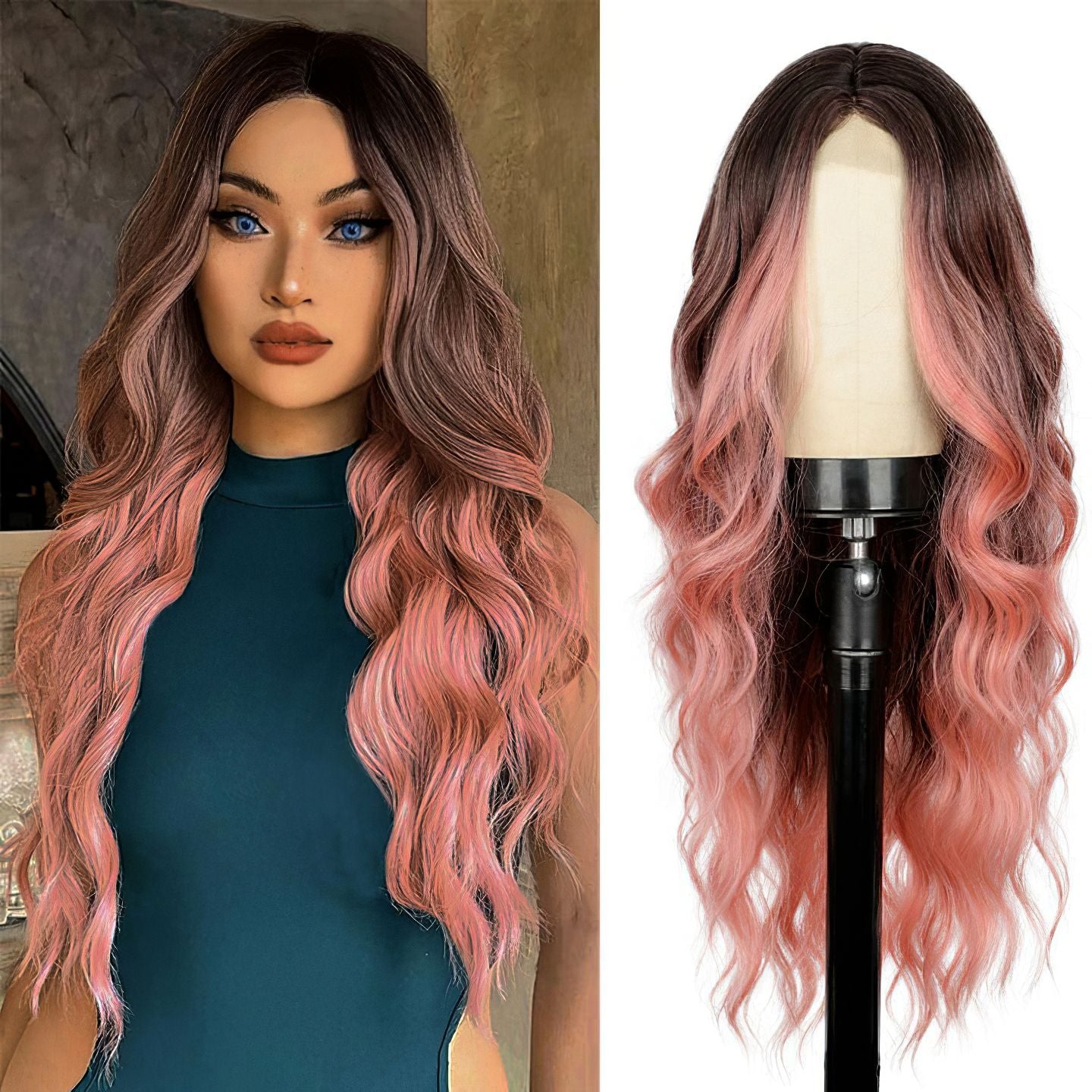 European and American wigs, women's front lace wigs, medium points, small lace highlights, long curly hair, chemical fiber headgear.