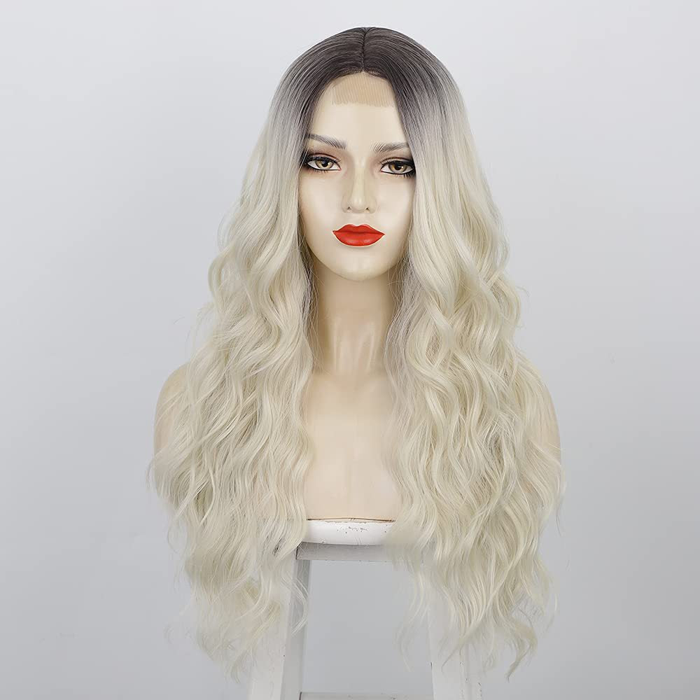 European and American wigs, women's front lace wigs, medium points, small lace highlights, long curly hair, chemical fiber headgear.