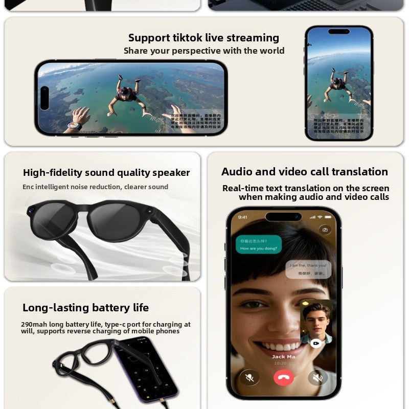 High-end AI smart glasses, real-time translation of video calls, glasses live broadcast glasses, full voice control glasses, sunglasses, sunglasses.