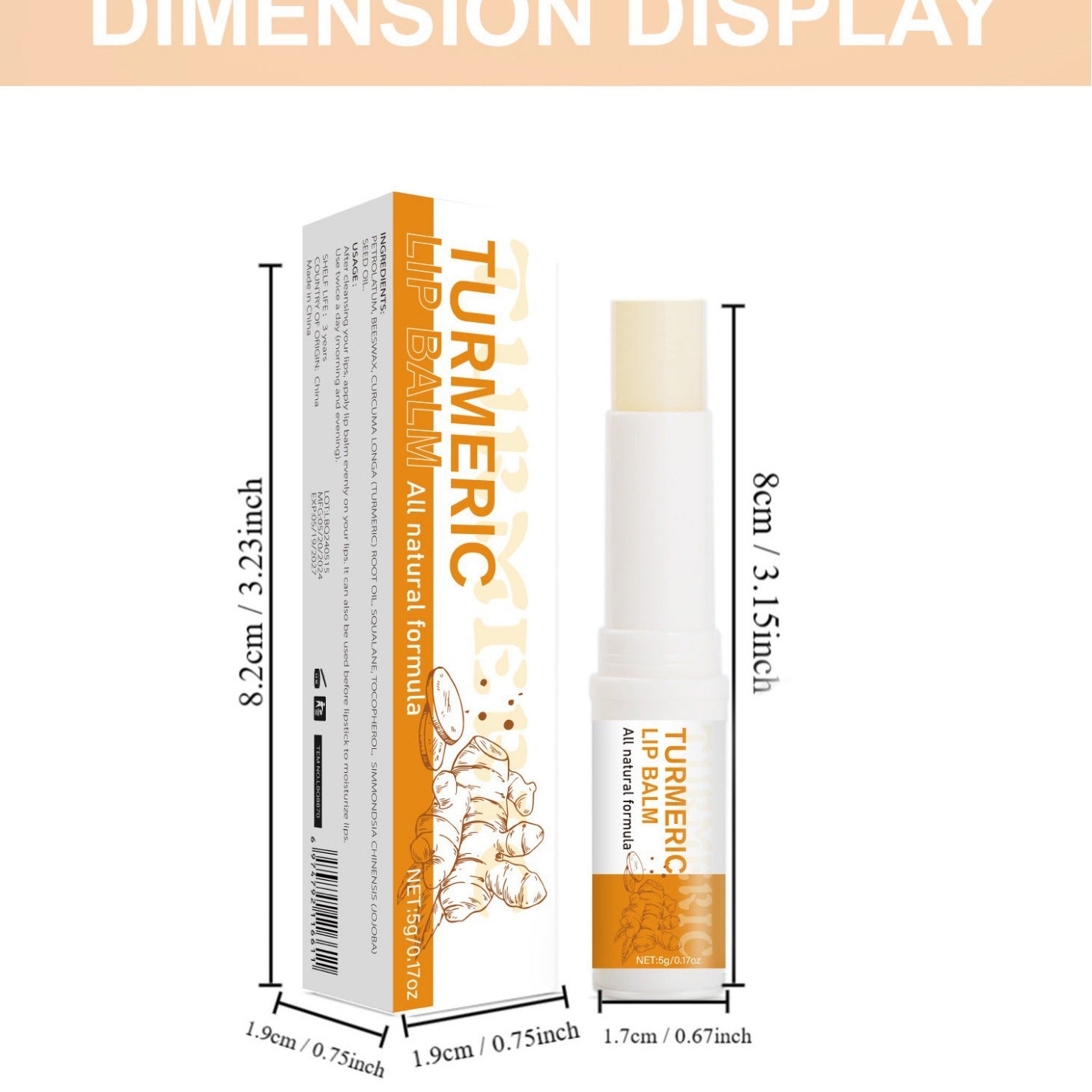 Turmeric Lip Balm Lip Moisturizing Moisturizing Fading Lip Lines Hydrating Brightening Lip Protection Turmeric Lip Balm