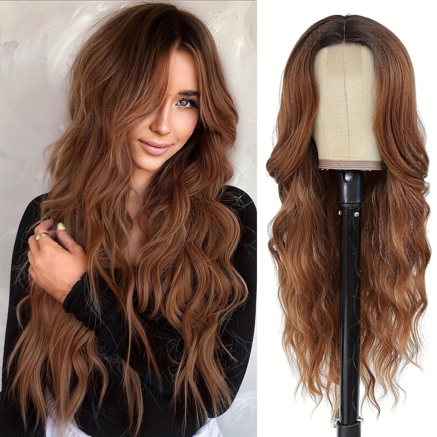 European and American wigs, women's front lace wigs, medium points, small lace highlights, long curly hair, chemical fiber headgear.