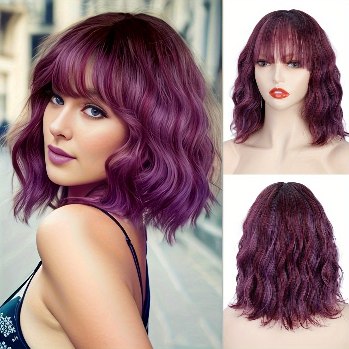 European and American wig women Qi bangs BOBO water ripple short curly hair headgear chemical fiber high temperature silk mechanism headgear wigs