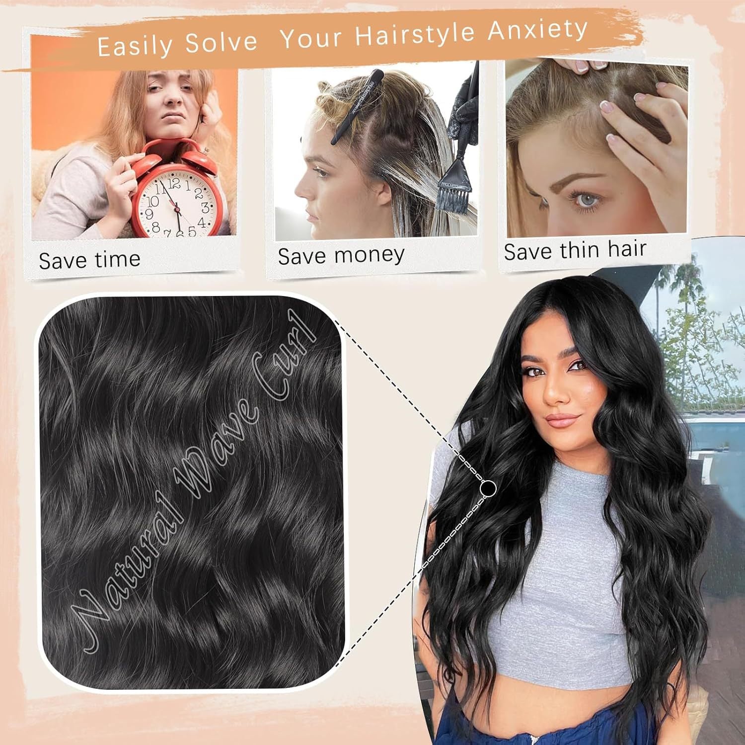 European and American wigs, women's front lace wigs, medium points, small lace highlights, long curly hair, chemical fiber headgear.