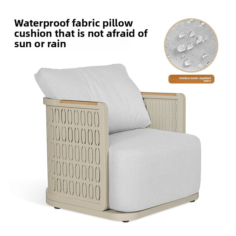 Outdoor Sofa Plastic Wood Table Aluminum Alloy Frame Garden Pool Villa Waterproof Anti-Rust Courtyard Hotel Sofa Bed