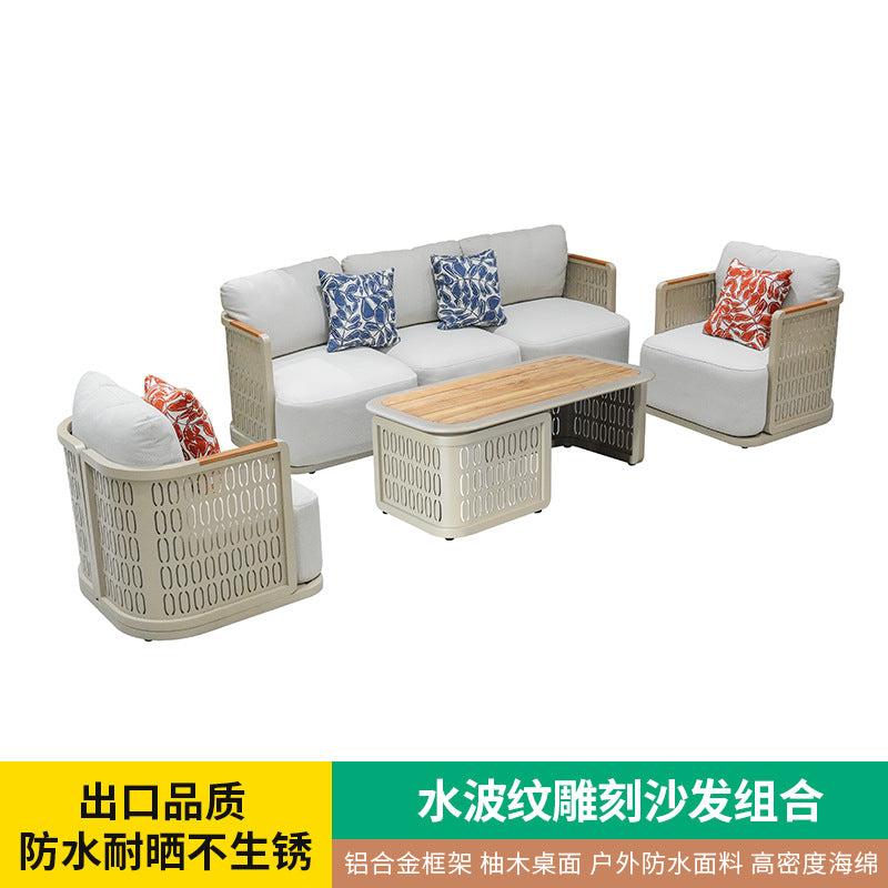 Outdoor Sofa Plastic Wood Table Aluminum Alloy Frame Garden Pool Villa Waterproof Anti-Rust Courtyard Hotel Sofa Bed
