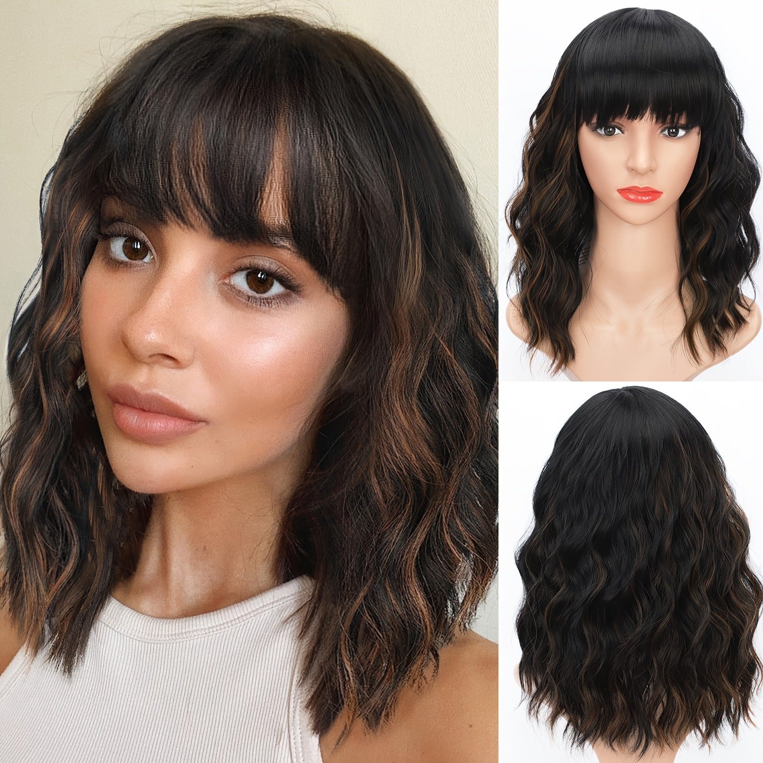 European and American wig women Qi bangs BOBO water ripple short curly hair headgear chemical fiber high temperature silk mechanism headgear wigs