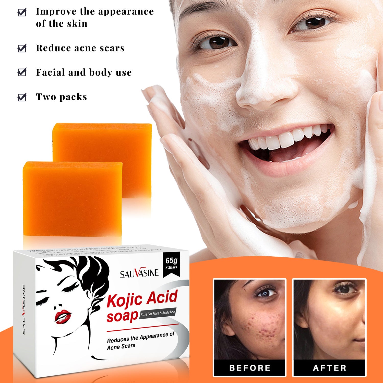 Cross-Border Kojic Acid Soap Oil Control Cleansing Facial Mite Removal Handmade Soap SAUVASINE Kojic acid Soap