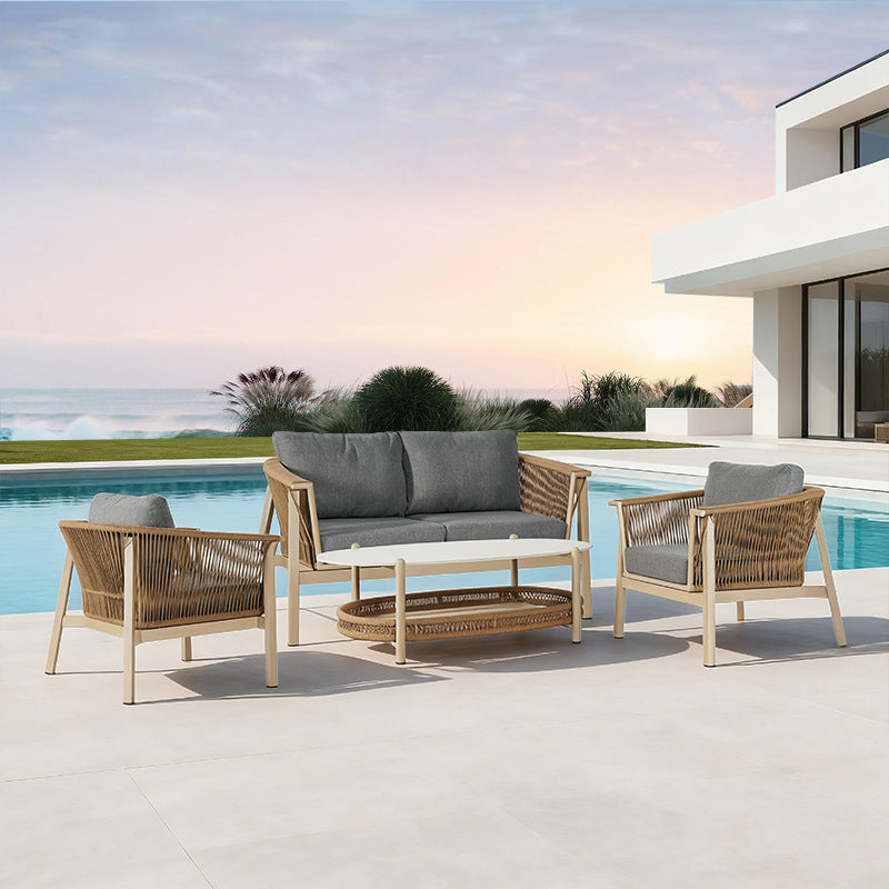 Outdoor sofa aluminum alloy pull rope garden pool villa waterproof anti-rust courtyard hotel bed sofa chair