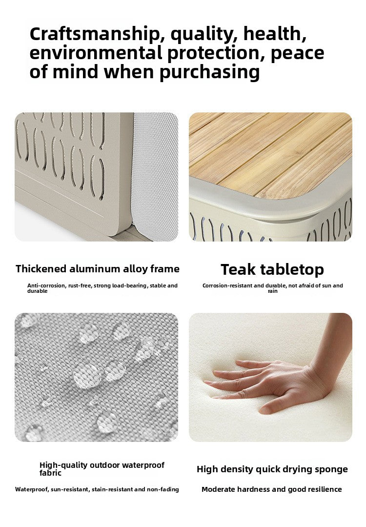 Outdoor Sofa Plastic Wood Table Aluminum Alloy Frame Garden Pool Villa Waterproof Anti-Rust Courtyard Hotel Sofa Bed