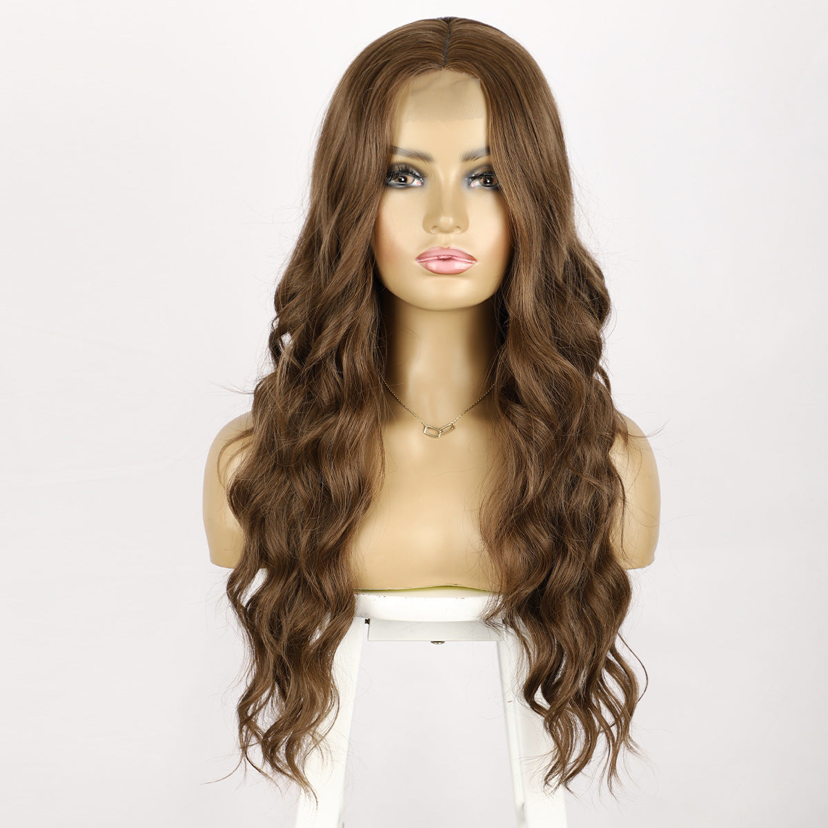 European and American wigs, women's front lace wigs, medium points, small lace highlights, long curly hair, chemical fiber headgear.