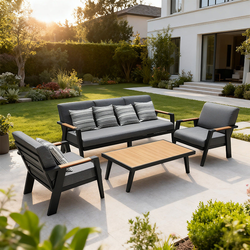 Outdoor sofa aluminum alloy plastic wood garden swimming pool villa waterproof anti-rust courtyard hotel homestay sofa chair bed