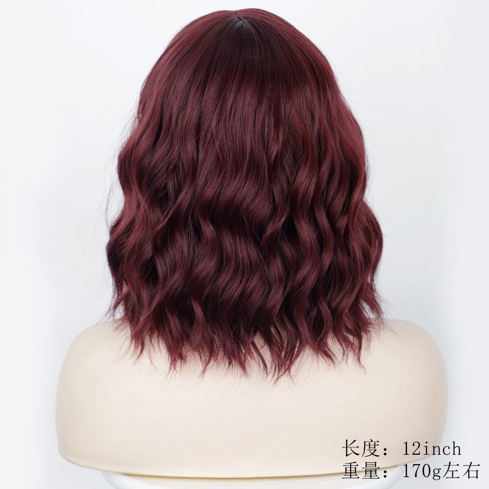 European and American wig women Qi bangs BOBO water ripple short curly hair headgear chemical fiber high temperature silk mechanism headgear wigs