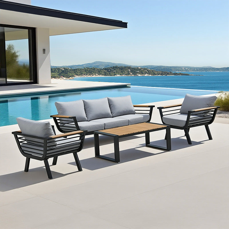Outdoor sofa aluminum alloy wood-plastic garden swimming pool villa waterproof and sun-proof courtyard hotel bed and chair