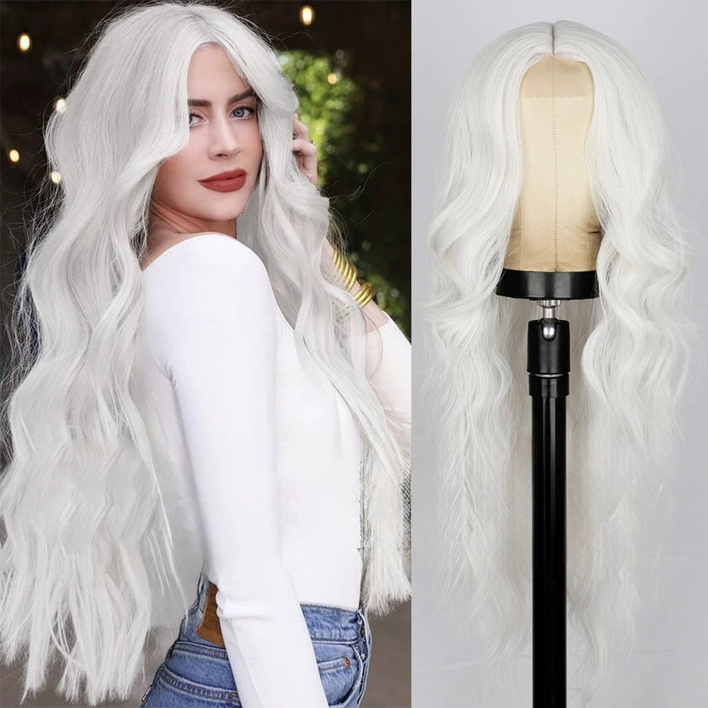 European and American wigs, women's front lace wigs, medium points, small lace highlights, long curly hair, chemical fiber headgear.
