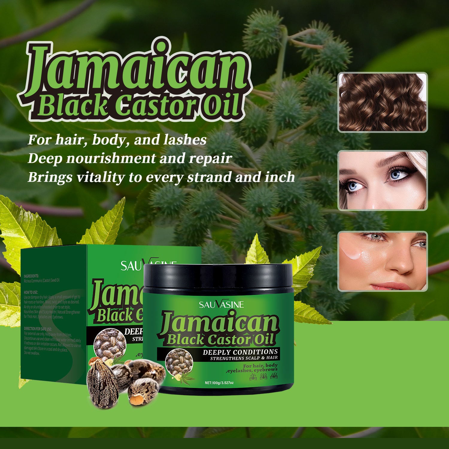 Cross-border SAUVASINE Jamaica Black Castor Oil, Solid Oil 100g CASTOR OIL