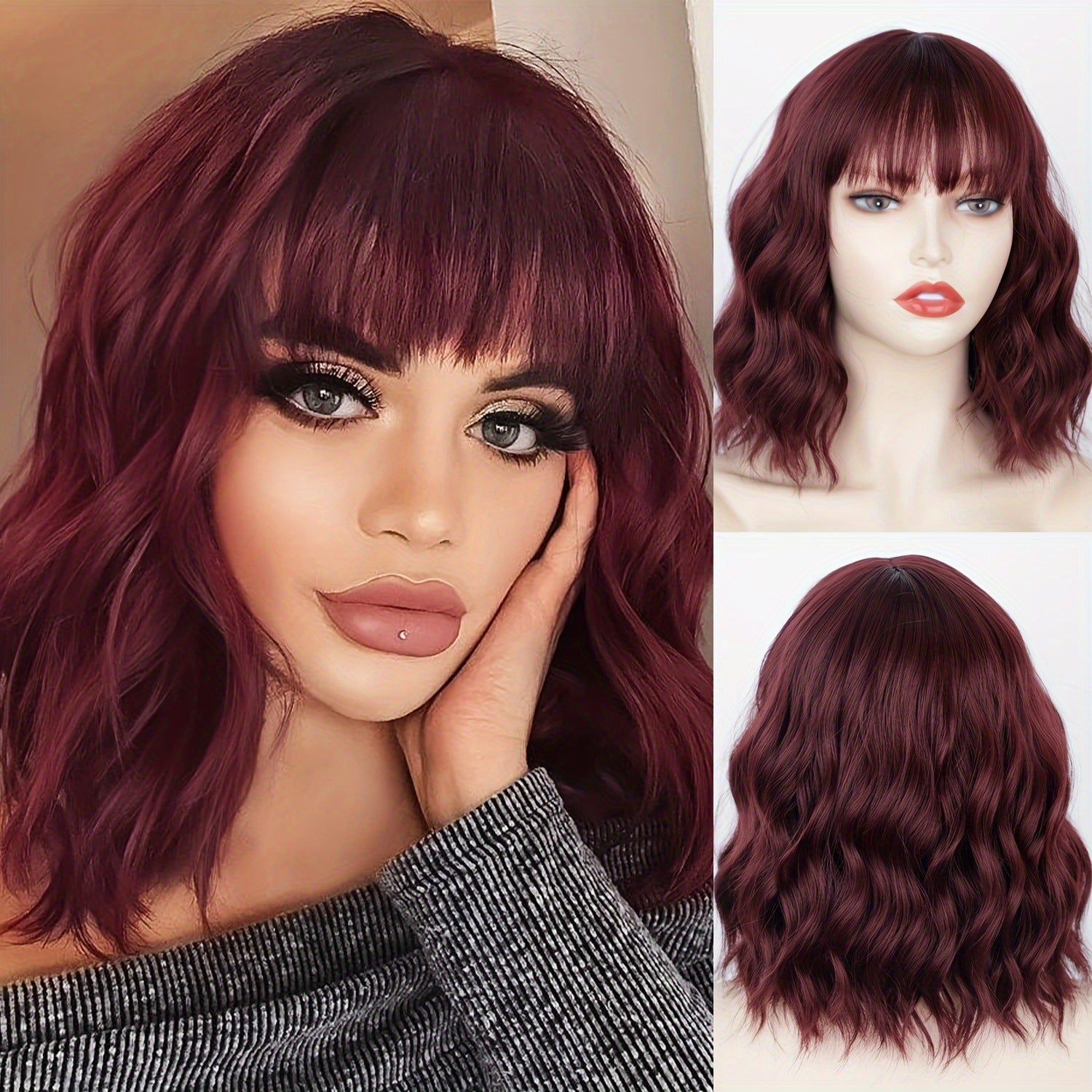 European and American wig women Qi bangs BOBO water ripple short curly hair headgear chemical fiber high temperature silk mechanism headgear wigs