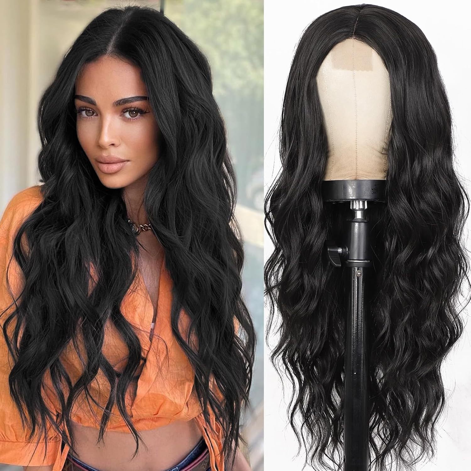 European and American wigs, women's front lace wigs, medium points, small lace highlights, long curly hair, chemical fiber headgear.