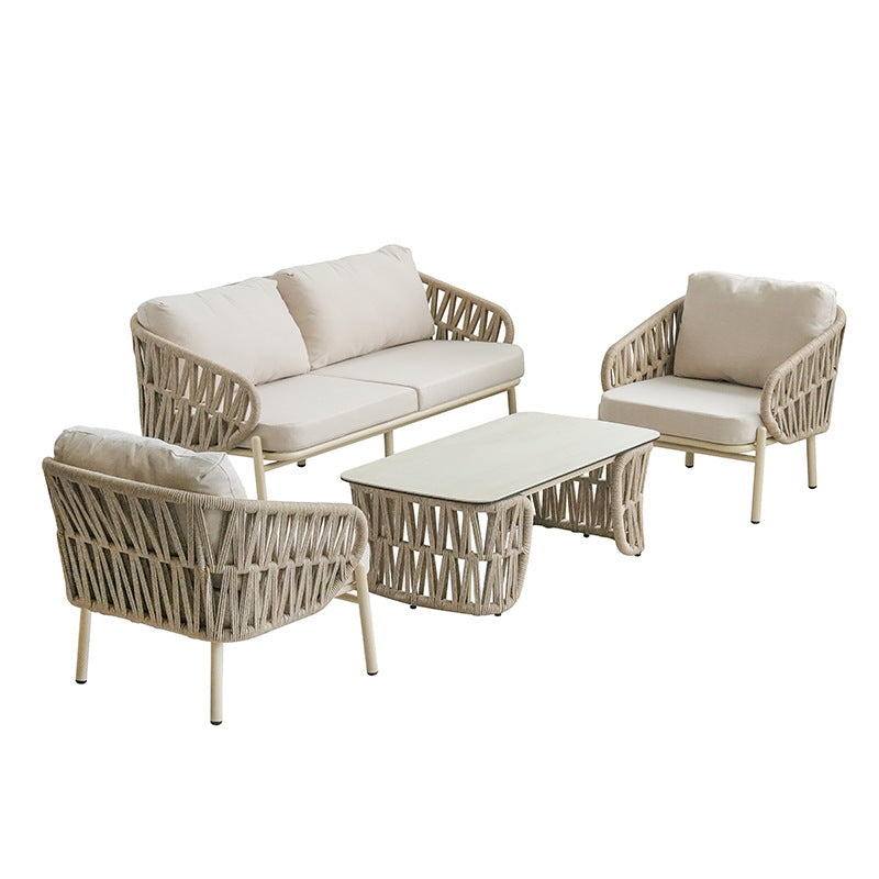 Outdoor sofa rattan drawstring sofa chair B & B villa swimming pool waterproof club courtyard outdoor leisure sofa bed