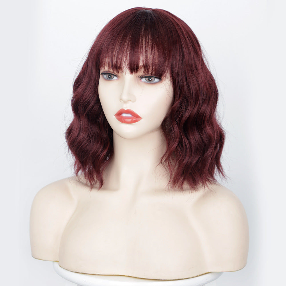 European and American wig women Qi bangs BOBO water ripple short curly hair headgear chemical fiber high temperature silk mechanism headgear wigs