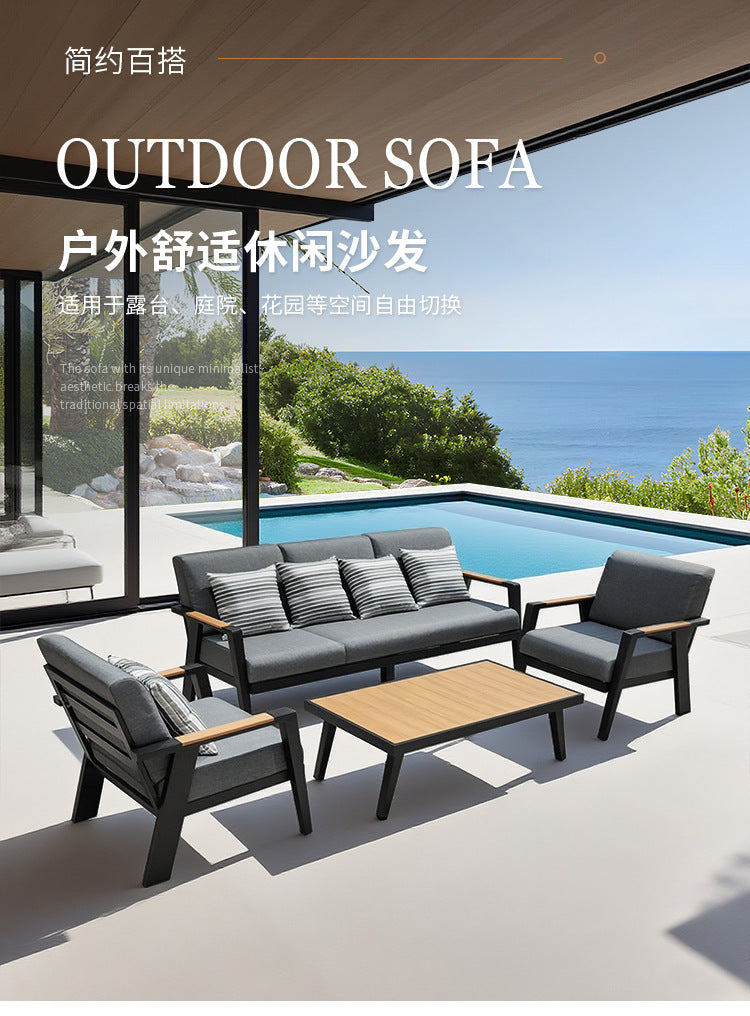 Outdoor sofa aluminum alloy plastic wood garden swimming pool villa waterproof anti-rust courtyard hotel homestay sofa chair bed