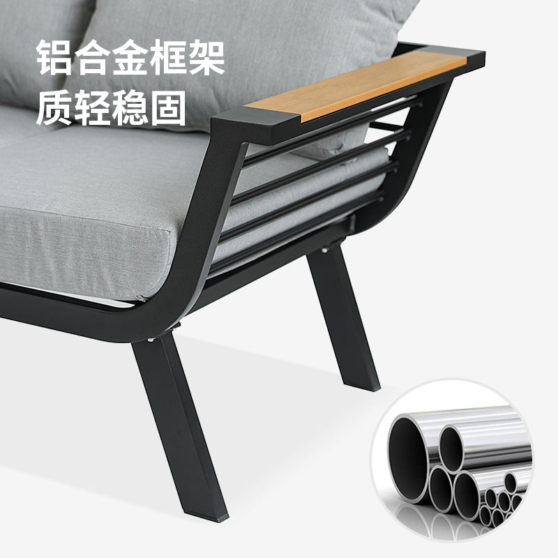Outdoor sofa aluminum alloy wood-plastic garden swimming pool villa waterproof and sun-proof courtyard hotel bed and chair