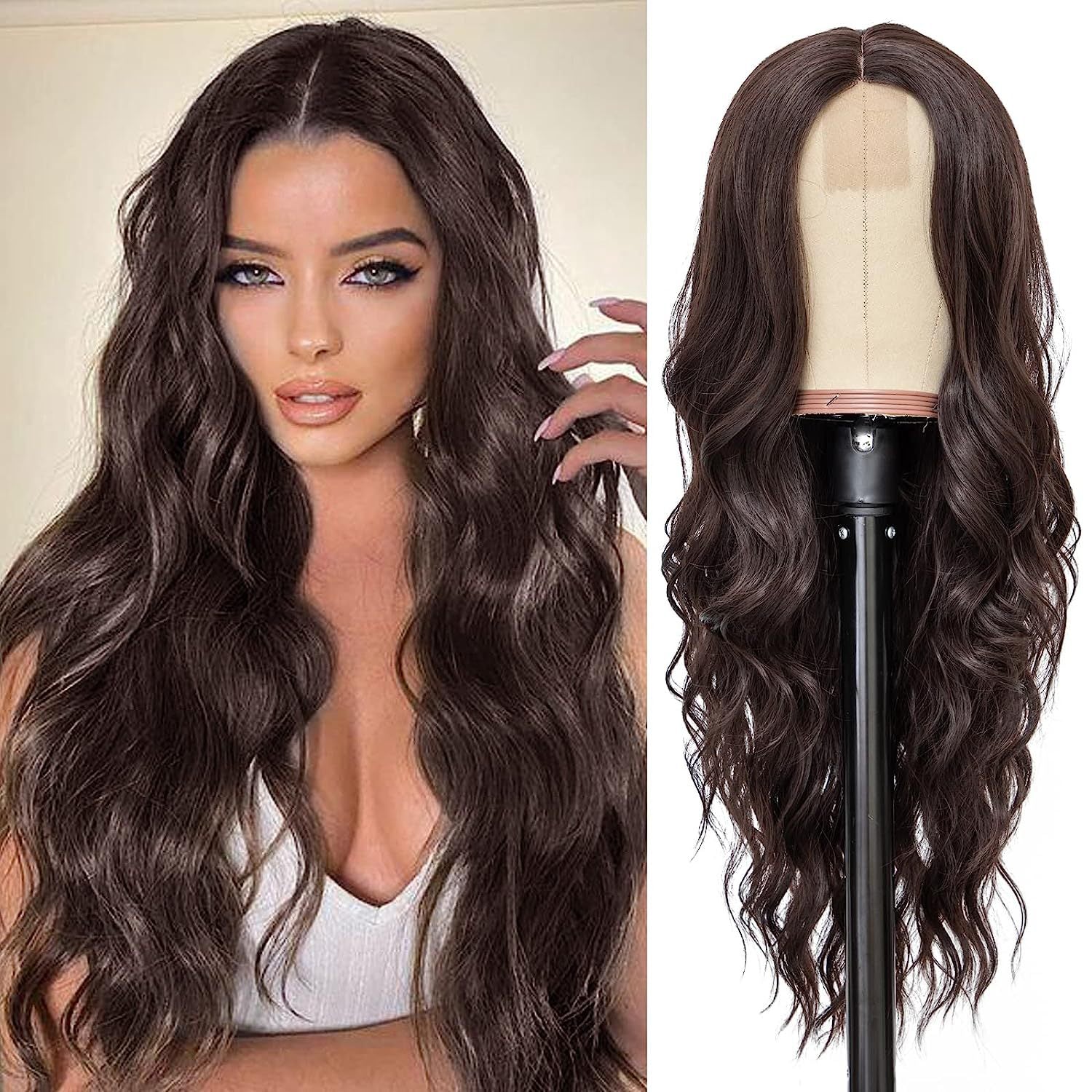 European and American wigs, women's front lace wigs, medium points, small lace highlights, long curly hair, chemical fiber headgear.