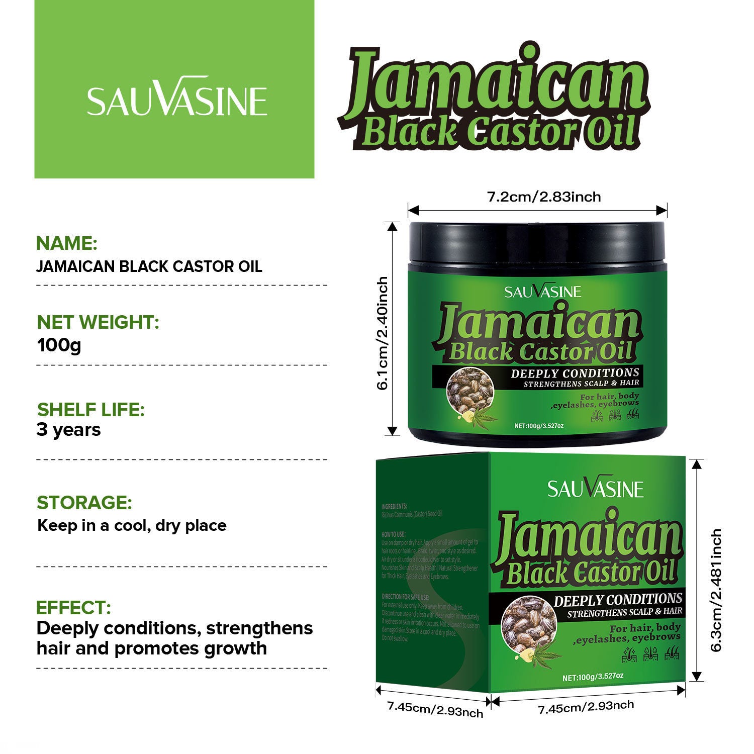 Cross-border SAUVASINE Jamaica Black Castor Oil, Solid Oil 100g CASTOR OIL