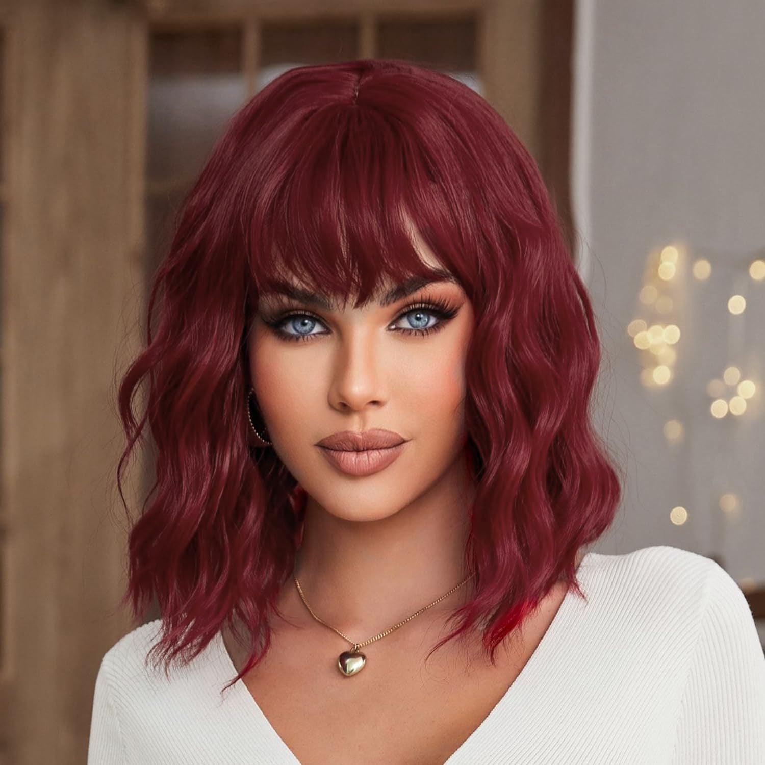 European and American wig women Qi bangs BOBO water ripple short curly hair headgear chemical fiber high temperature silk mechanism headgear wigs