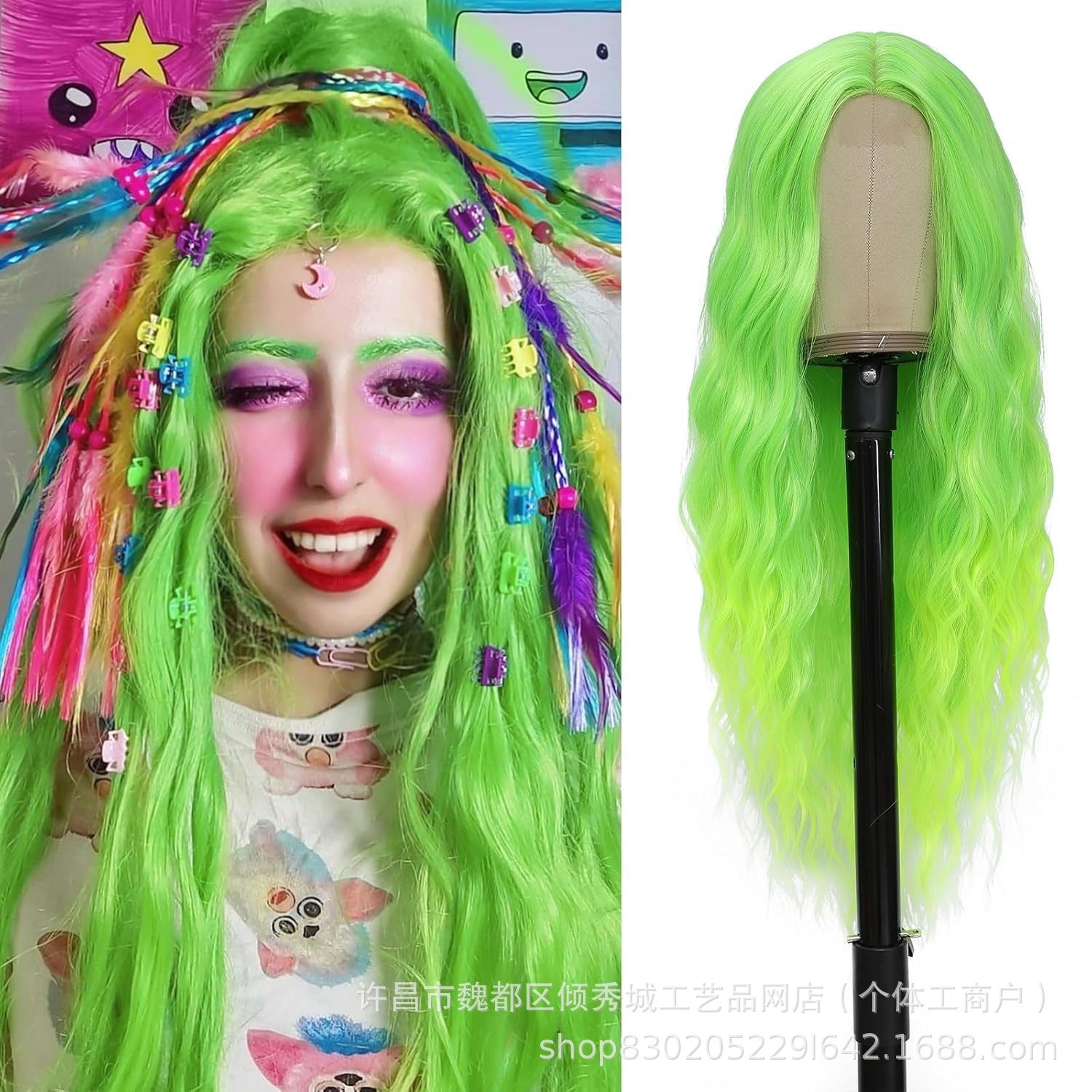 European and American wigs, women's front lace wigs, medium points, small lace highlights, long curly hair, chemical fiber headgear.